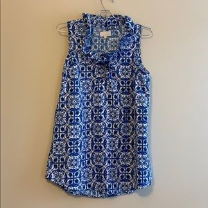 Mudpie sleeveless tunic blouse blue white ruffle M